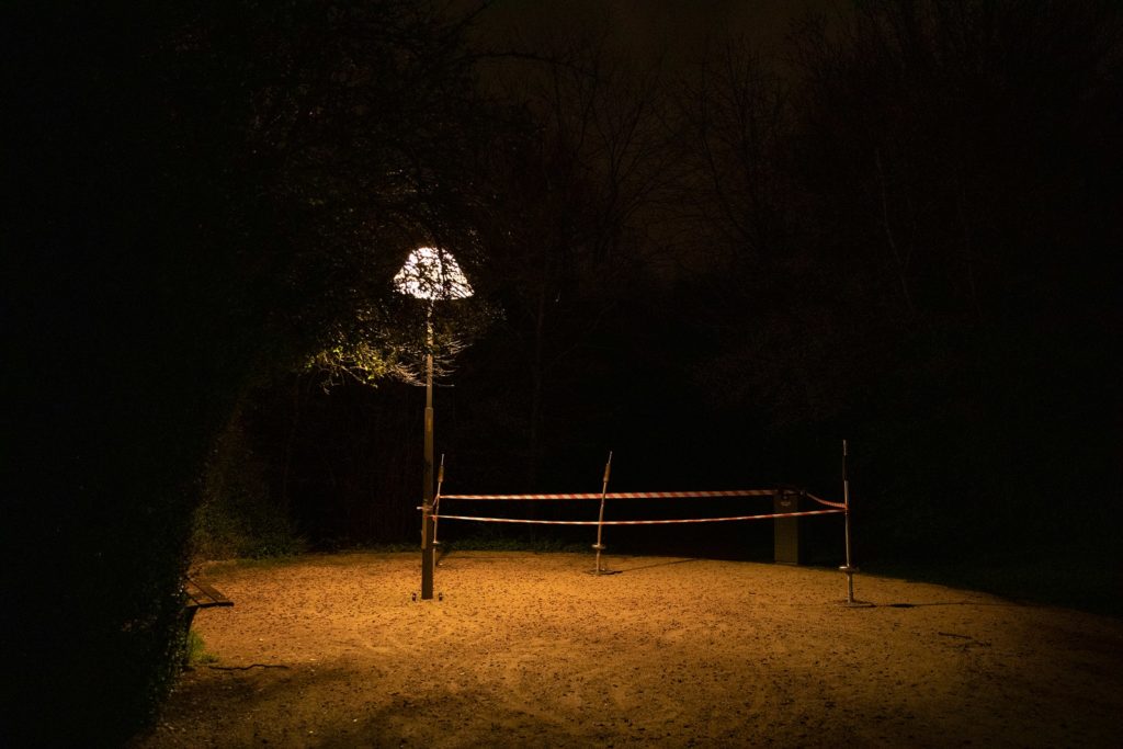 A small public-park playground cordoned off with police tape in Ghent, Belgium.Photo: © Bieke Depoorter / Magnum Photos
